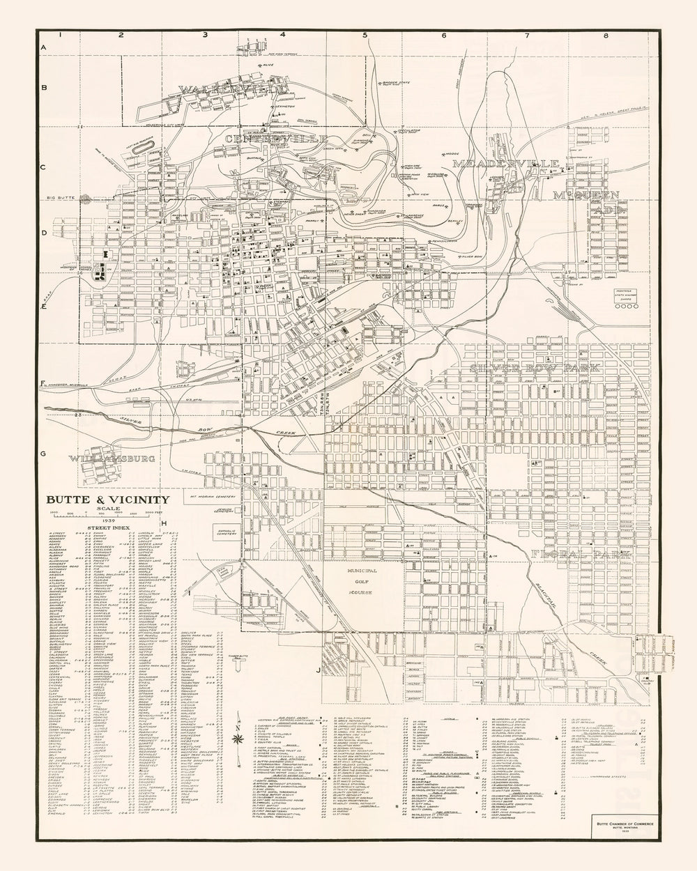 Vintage Map of Butte, Montana 1939 print style example
