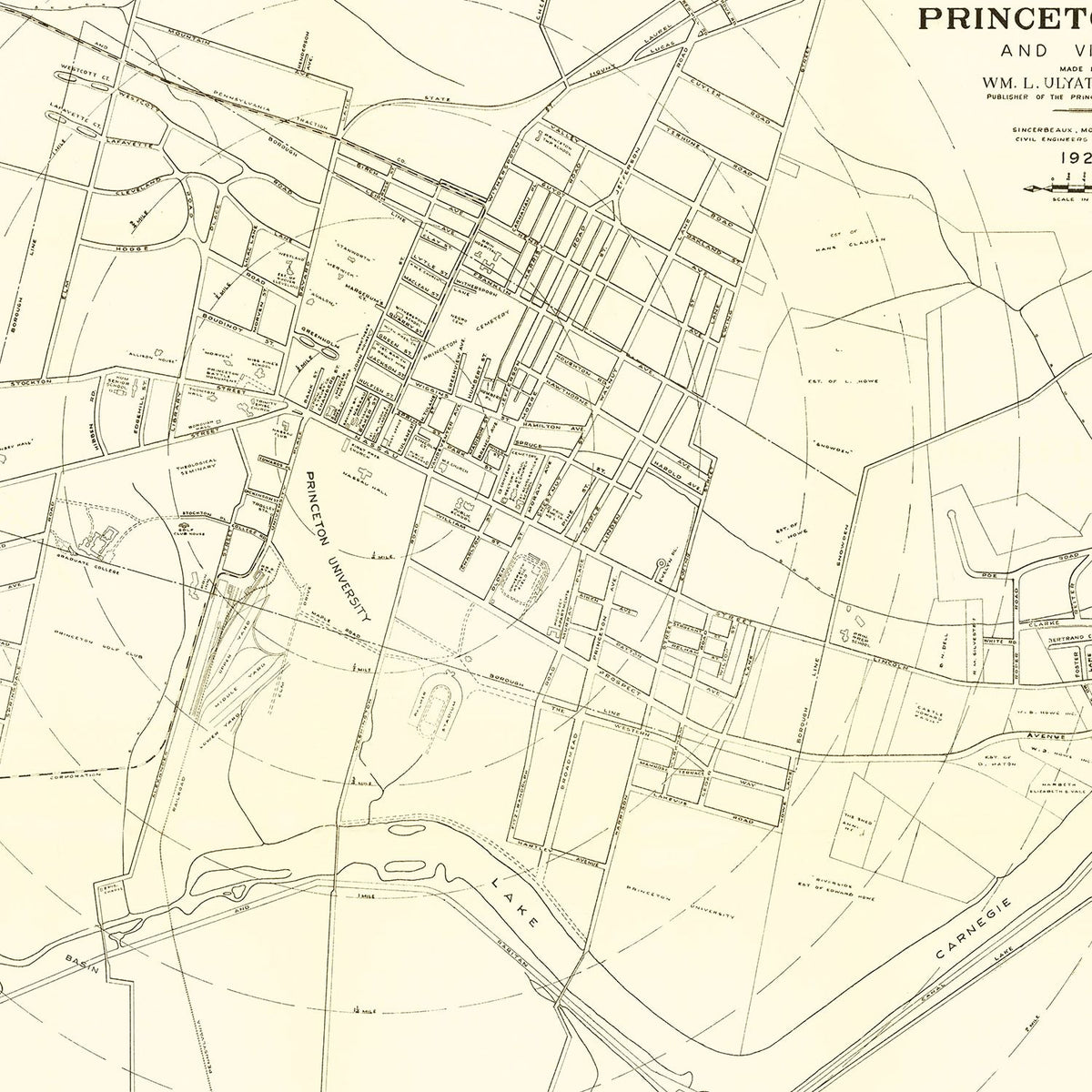 Restored historic details from the 1926 city map of Princeton, New Jersey