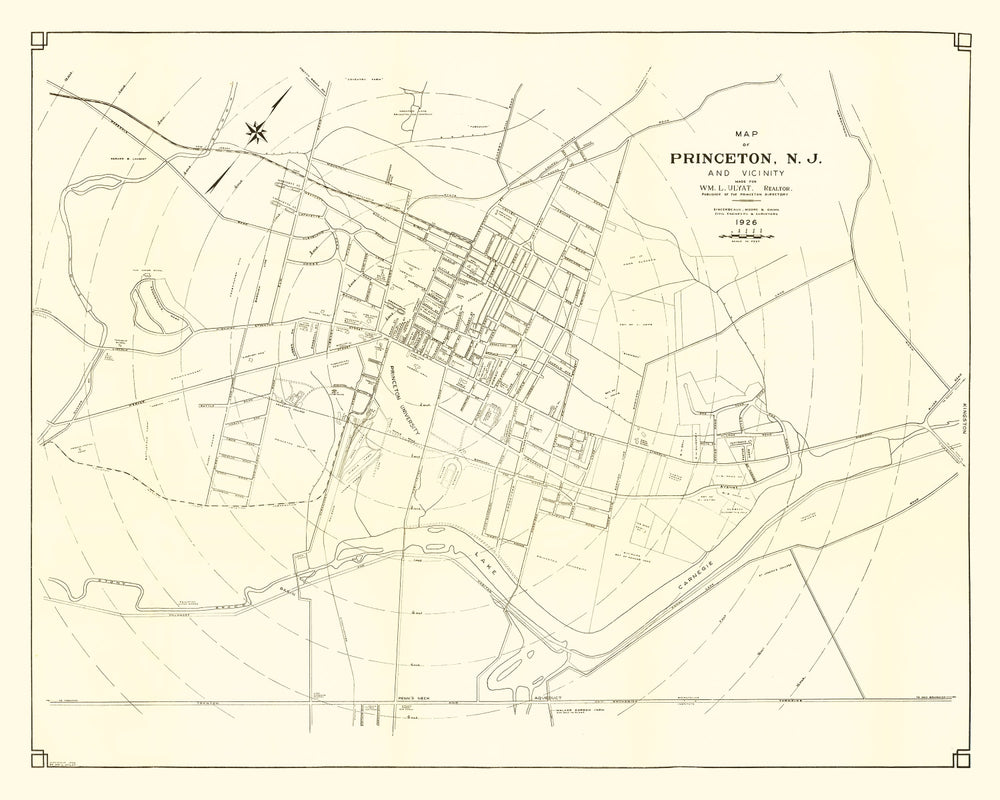 Vintage Map of Princeton, New Jersey 1926 print style example