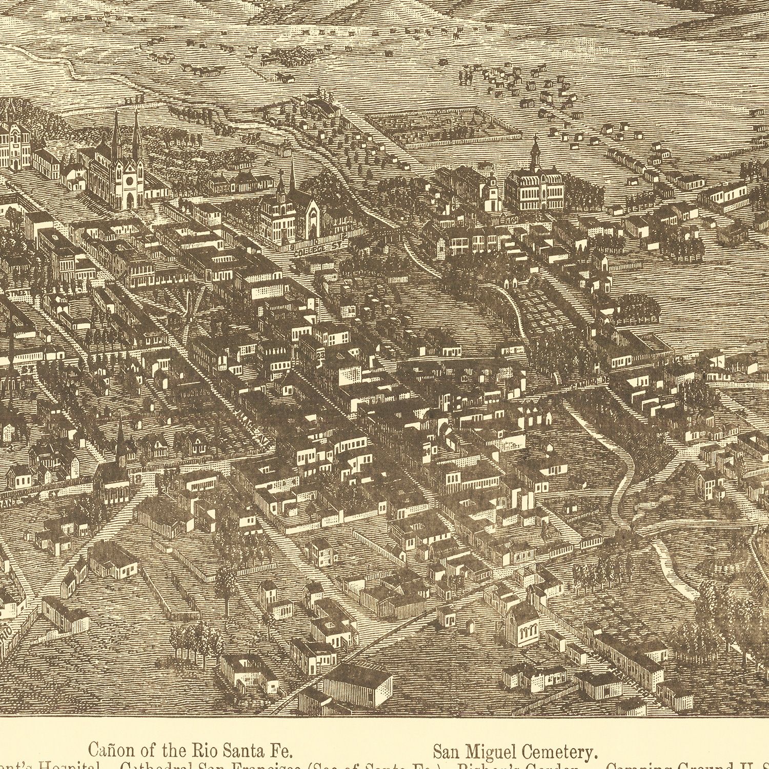 Restored historic details from the 1885 city map of Santa Fe, New Mexico