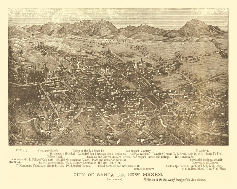 Size comparison using Vintage Map of Santa Fe, New Mexico 1885