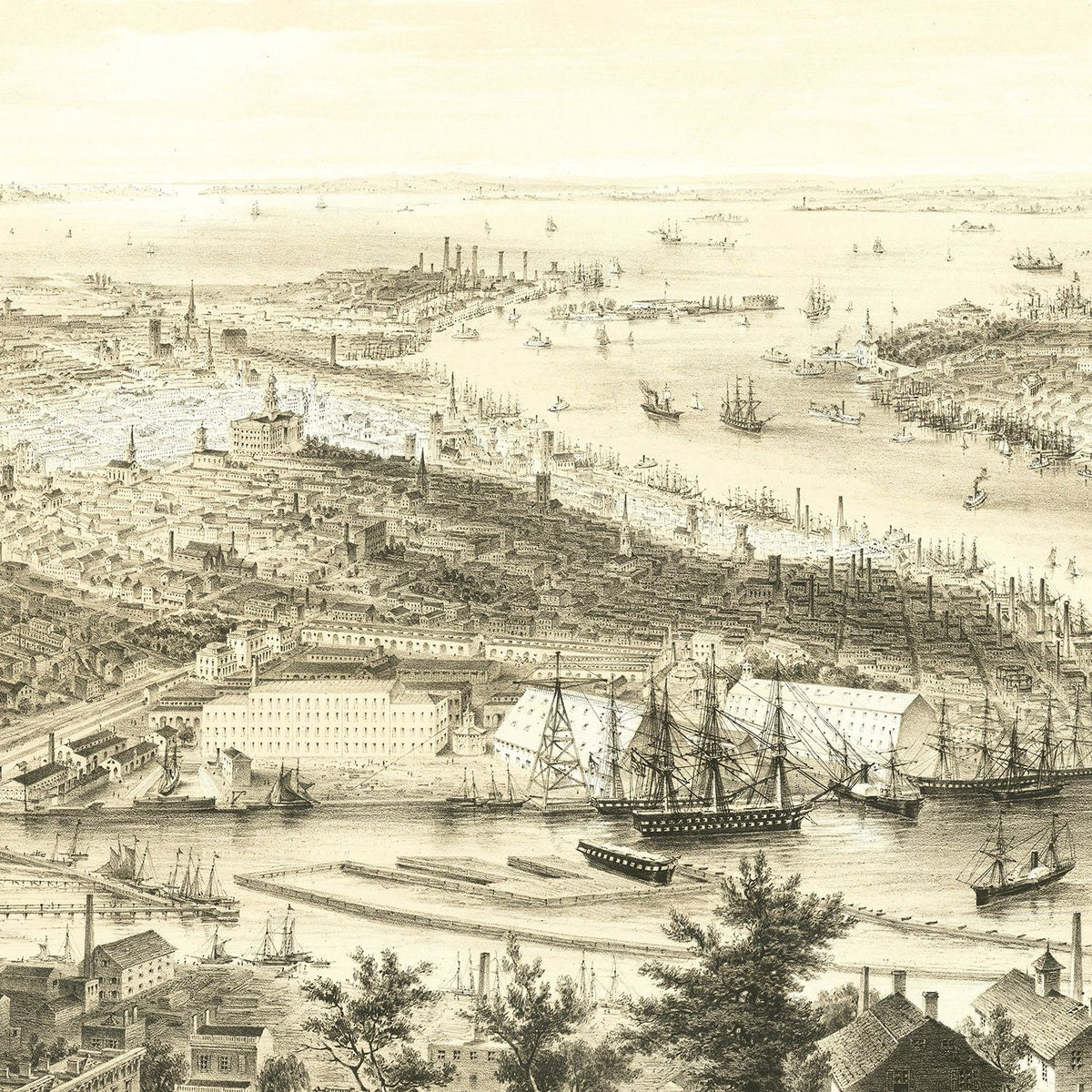 Restored historic details from the 1855 city map of Brooklyn, New York
