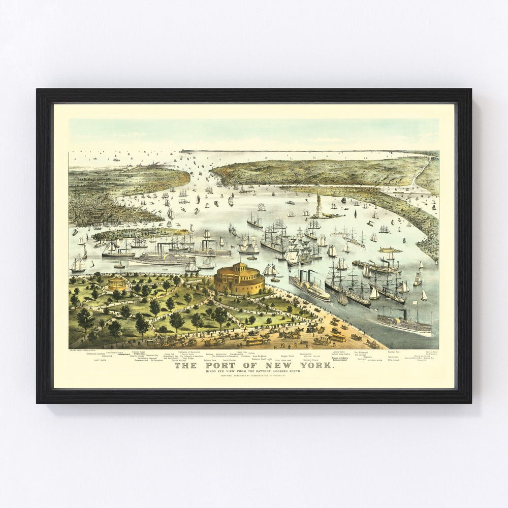 Port of New York Vintage Map 1878