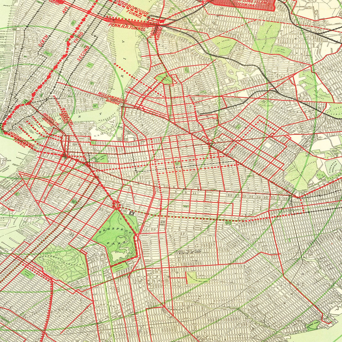 Restored historic details from the 1906 city map of Brooklyn, New York