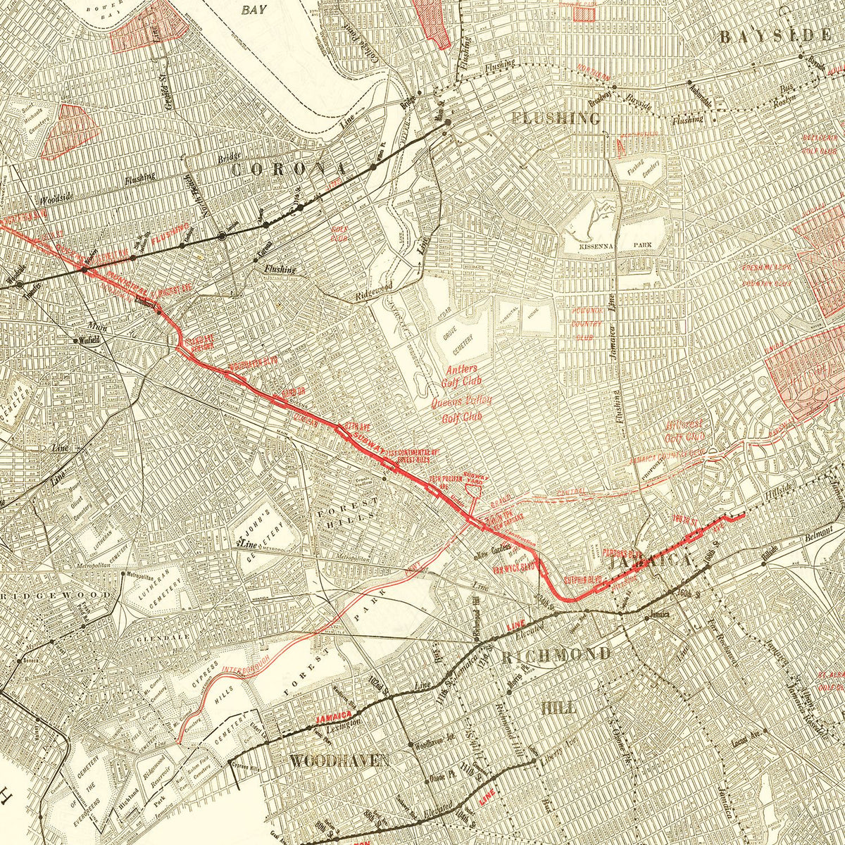 Restored historic details from the 1937 city map of Queens, New York