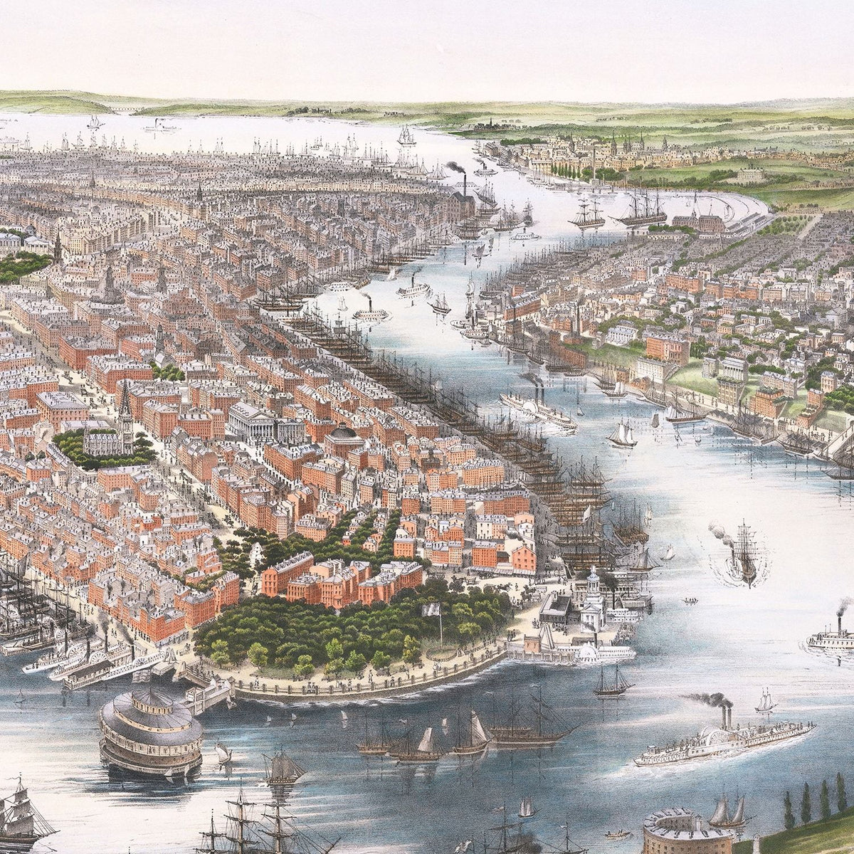Restored historic details from the 1852 city map of Brooklyn, New York