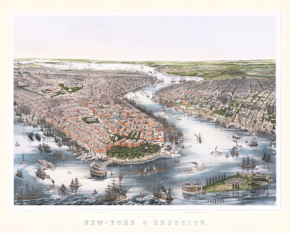 Vintage Map of Brooklyn, New York 1852 print style example