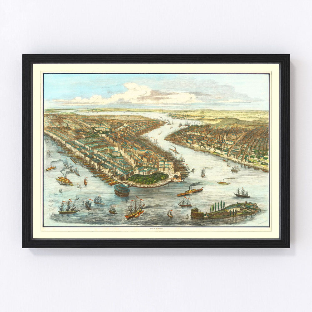 New York Harbor Vintage Map 1870