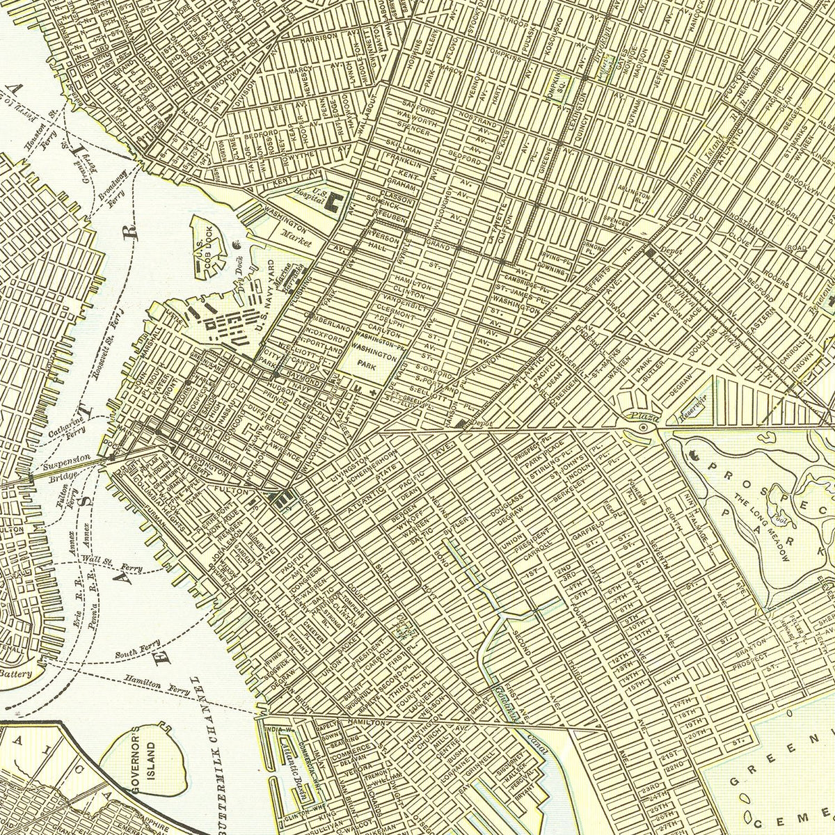 Restored historic details from the 1890 city map of Brooklyn, New York
