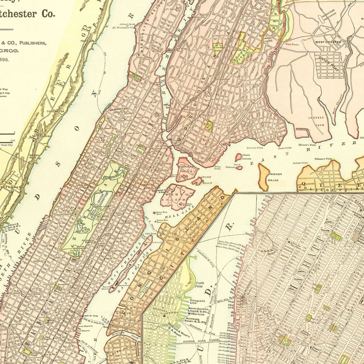 Restored historic details from the 1896 city map of Brooklyn, New York