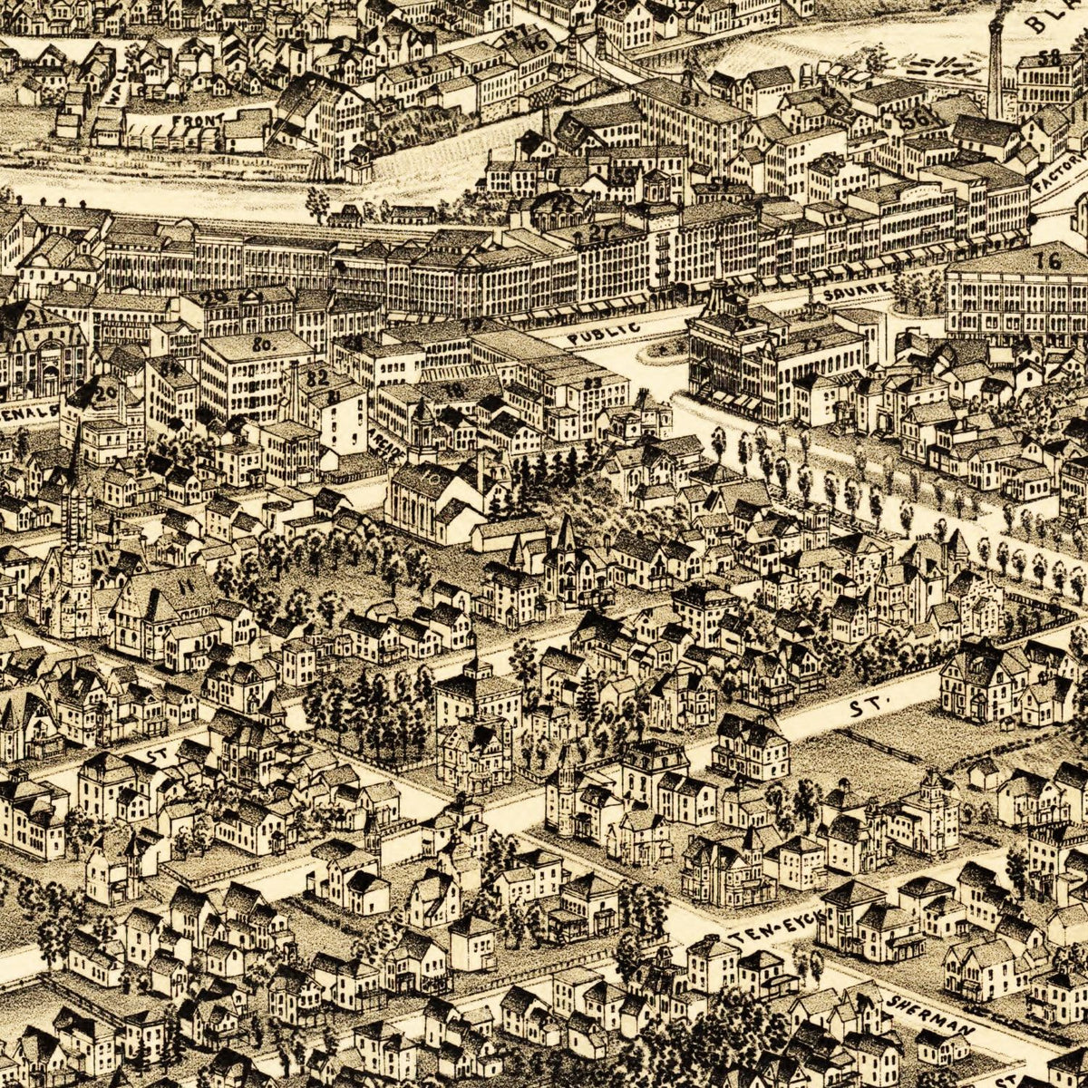 Restored historic details from the 1891 city map of Watertown, New York