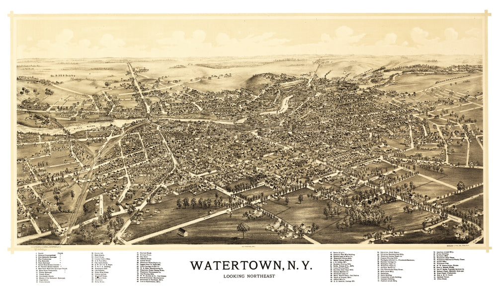 Vintage Map of Watertown, New York 1891 print style example
