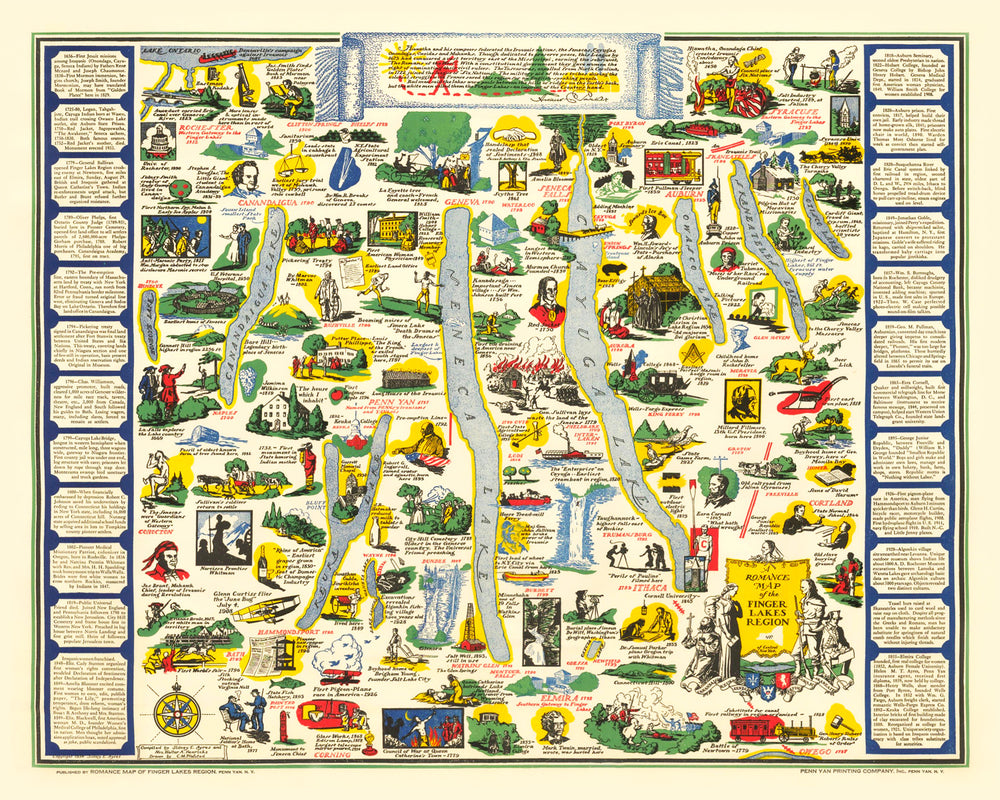 Vintage Map of Finger Lakes, 1934 print style example