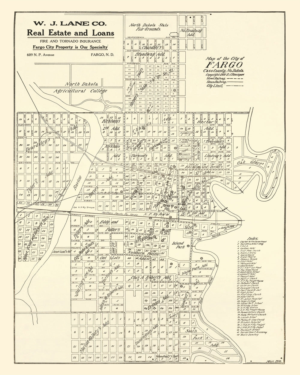 Vintage Map of Fargo, North Dakota 1910 print style example