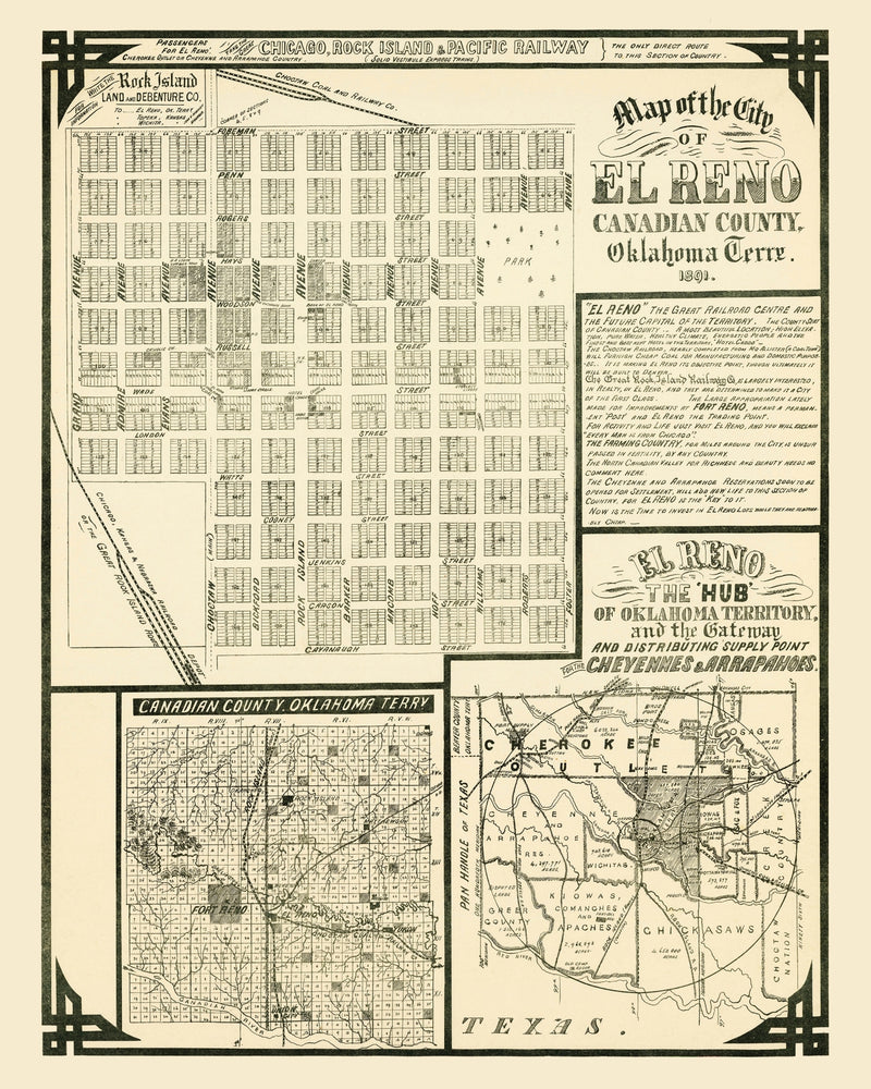 Size comparison using Vintage Map of El Reno, Oklahoma 1891
