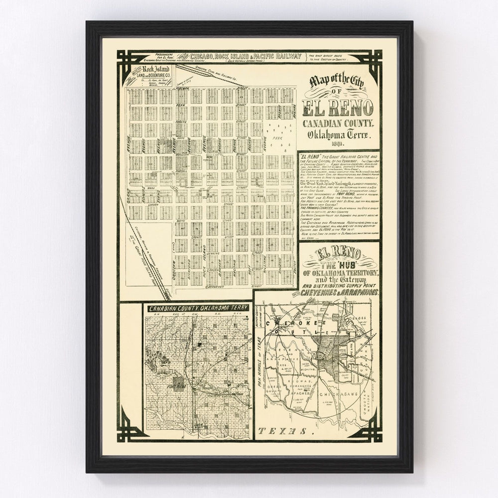 El Reno Vintage Map 1891
