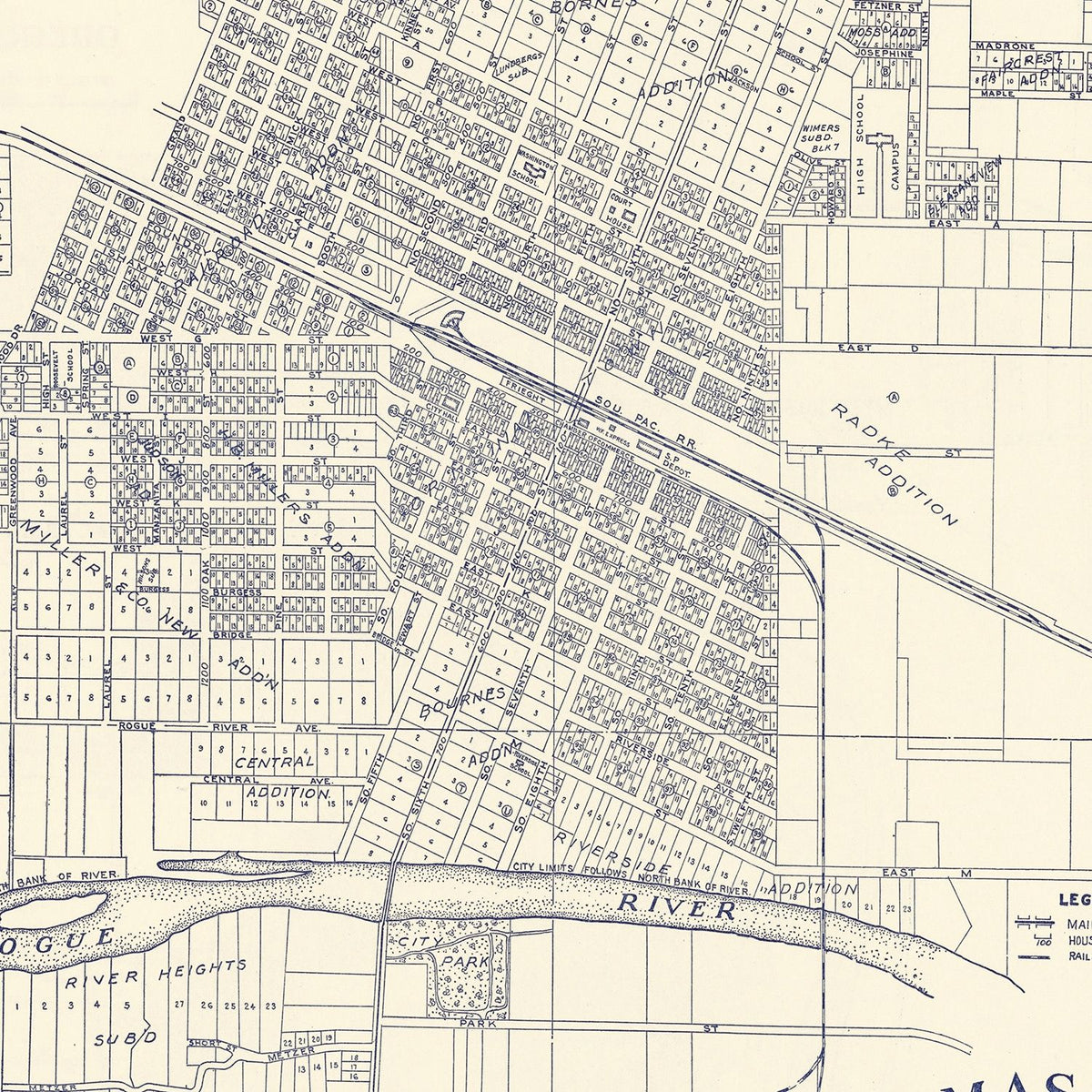 Restored historic details from the 1920 city map of Grant's Pass, Oregon