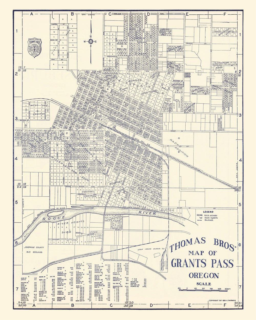 Vintage Map of Grant's Pass, Oregon 1920 print style example