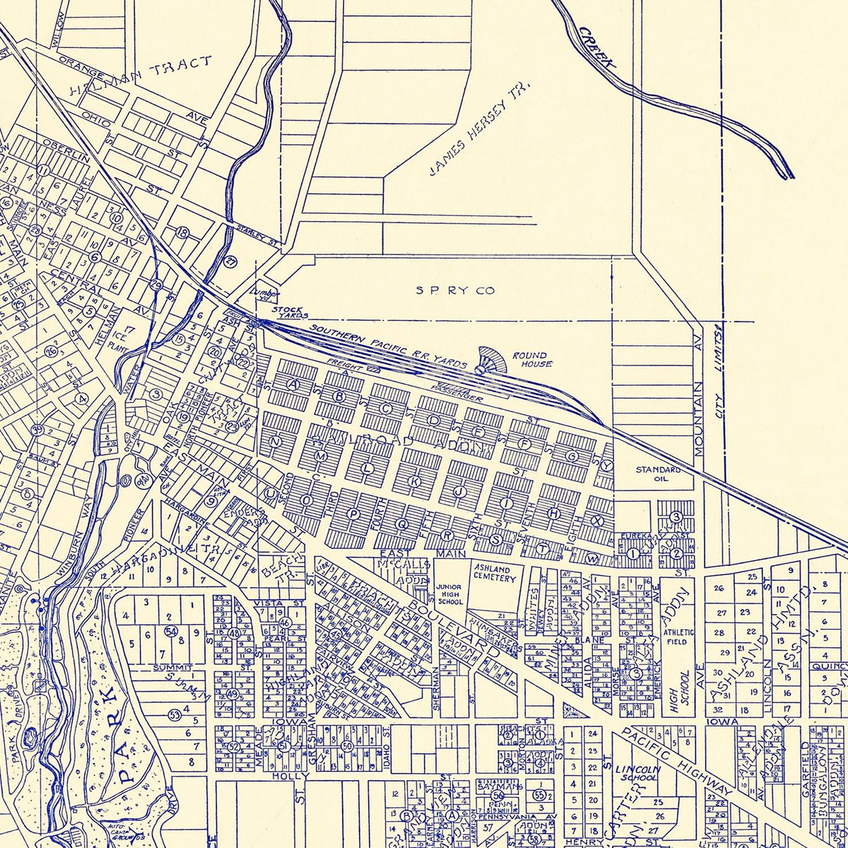 Restored historic details from the 1920 city map of Ashland, Oregon