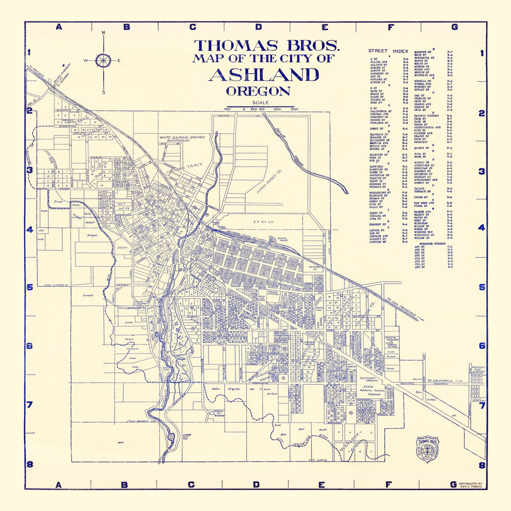 Vintage Map of Ashland, Oregon 1920 print style example