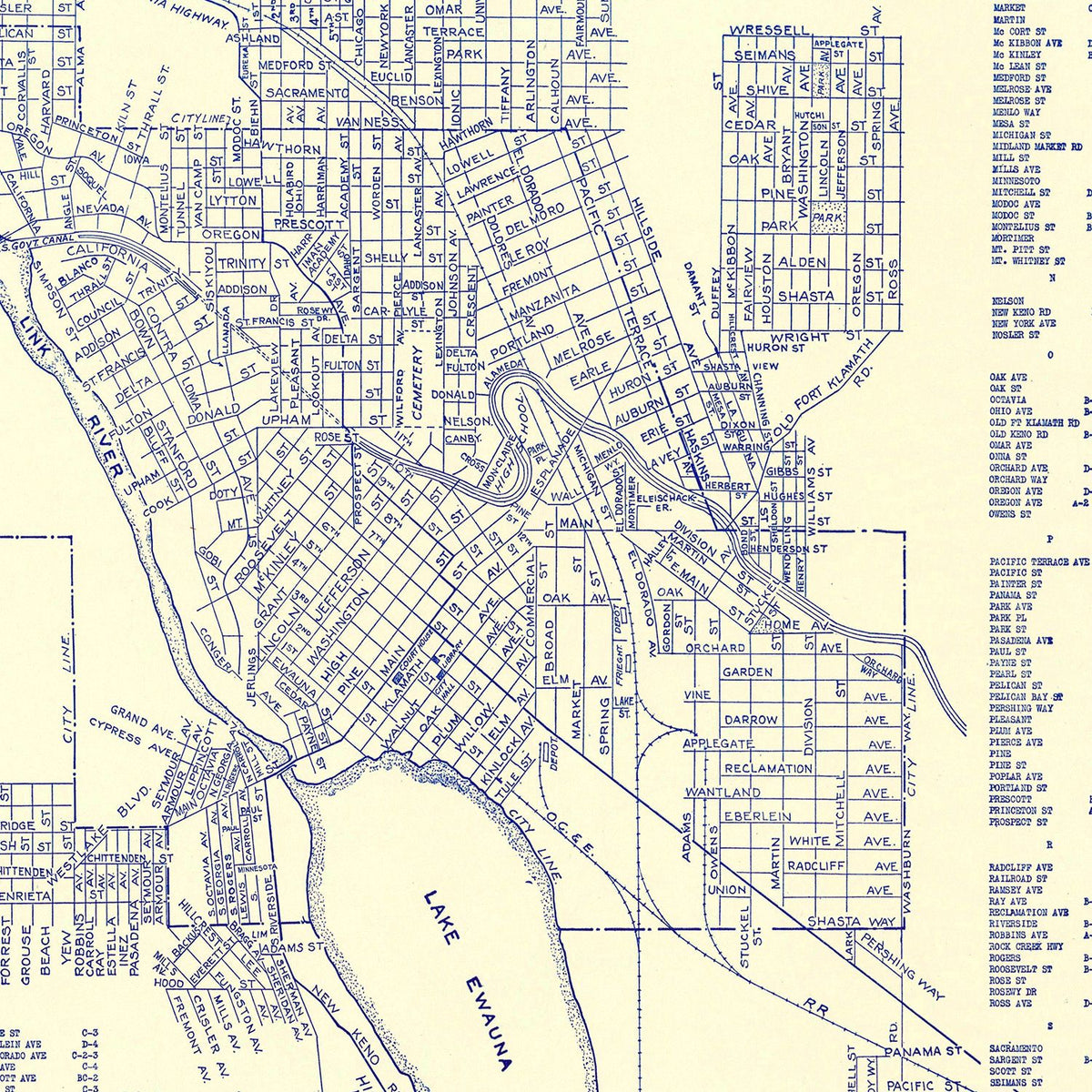 Restored historic details from the 1920 city map of Klamath Falls, Oregon