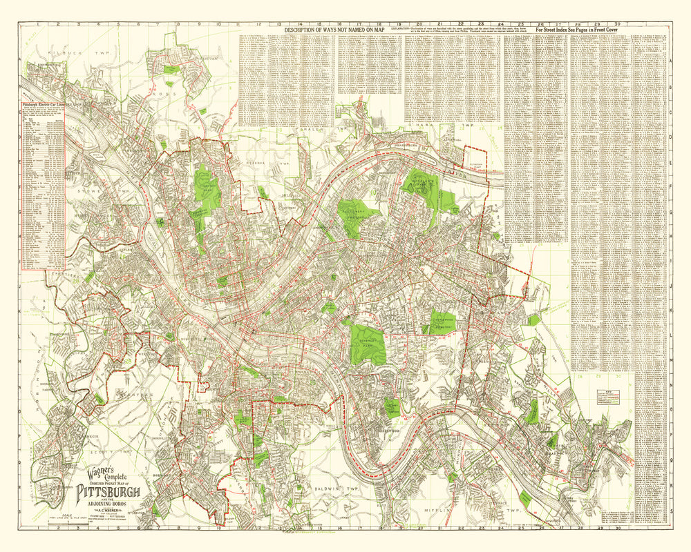 Vintage Map of Pittsburgh, Pennsylvania 1920 print style example