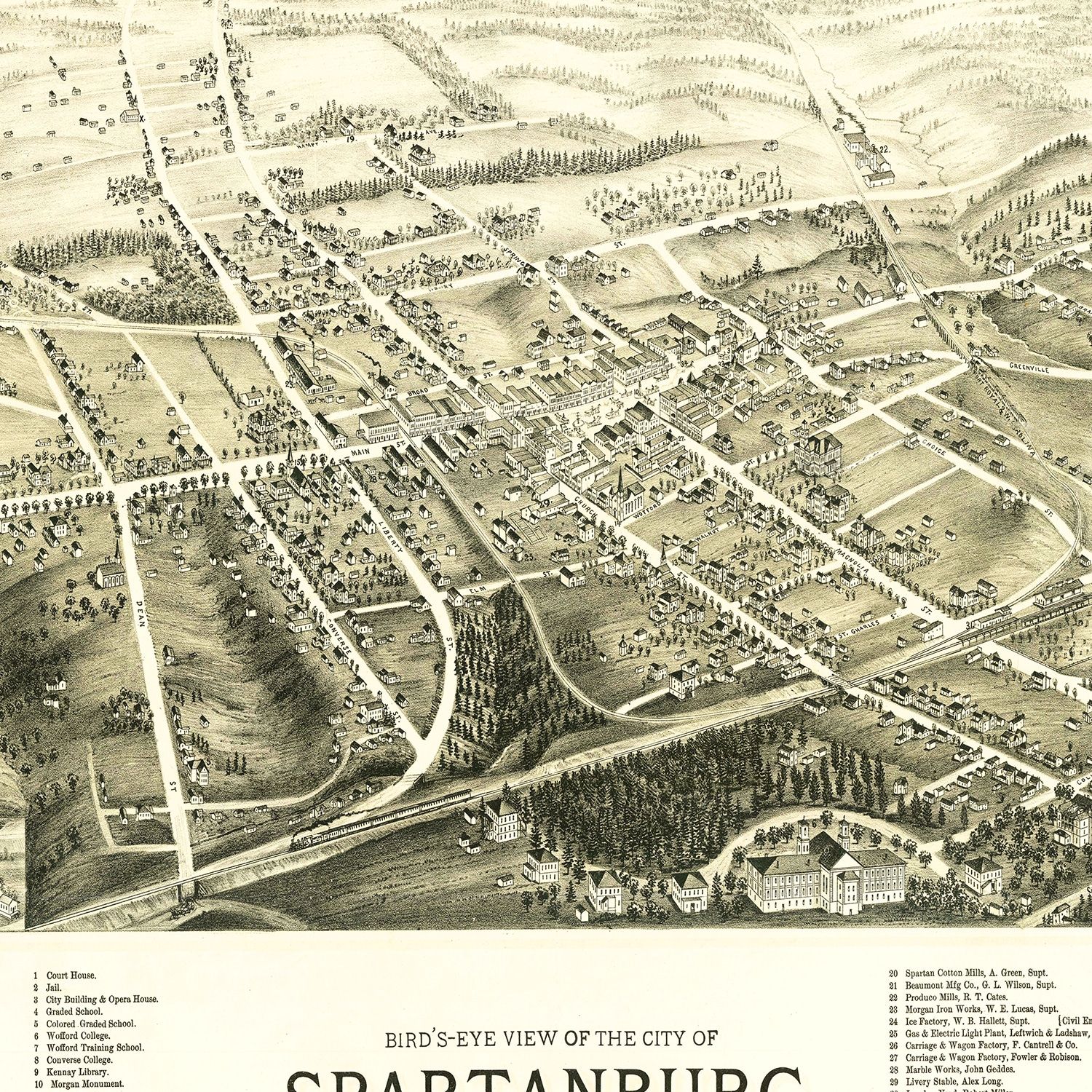 Restored historic details from the 1891 city map of Spartanburg, South Carolina