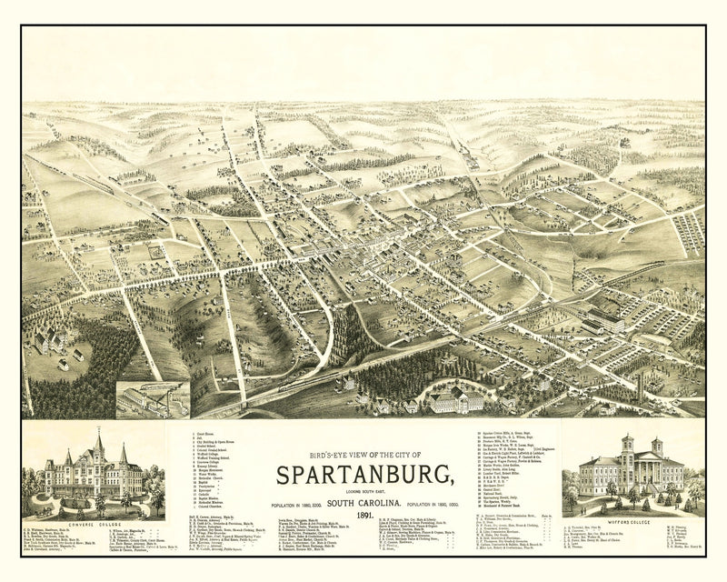 Size comparison using Vintage Map of Spartanburg, South Carolina 1891