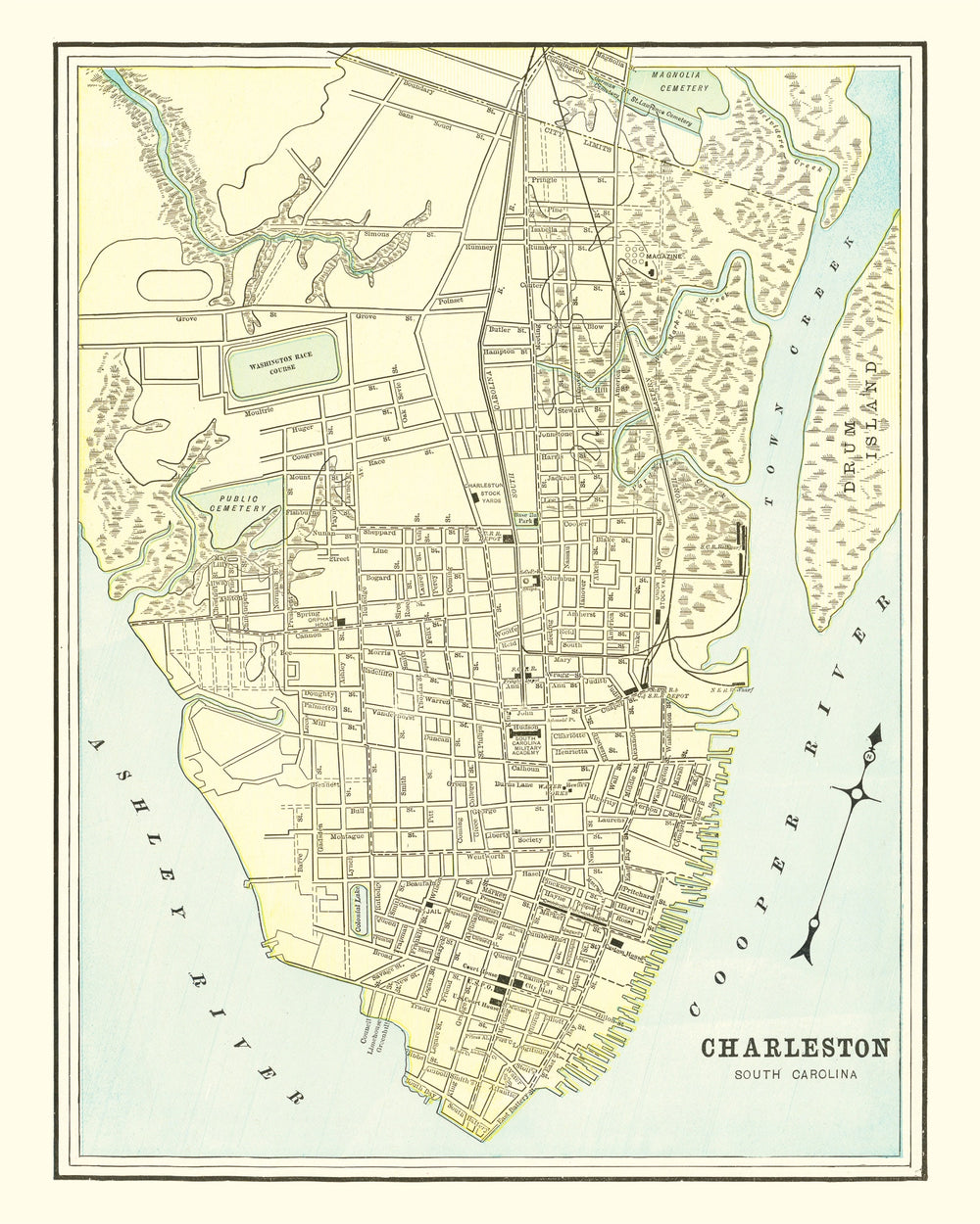 Vintage Map of Charleston, South Carolina 1895 print style example