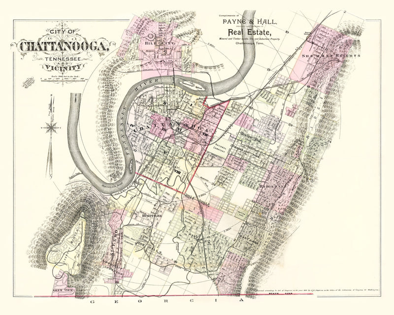 Size comparison using Vintage Map of Chattanooga, Tennessee 1889