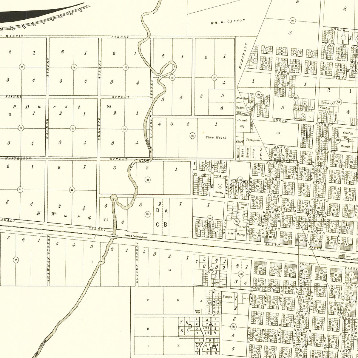 Restored historic details from the 1885 city map of Abilene, Texas