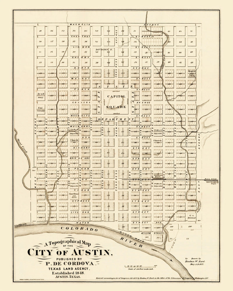 Size comparison using Vintage Map of Austin, Texas 1872