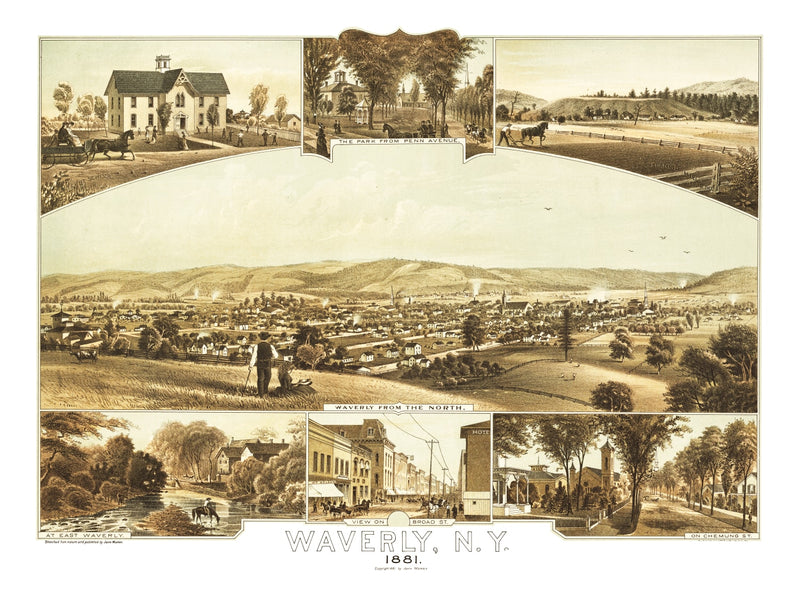 Size comparison using Vintage Map of Waverly, New York 1881