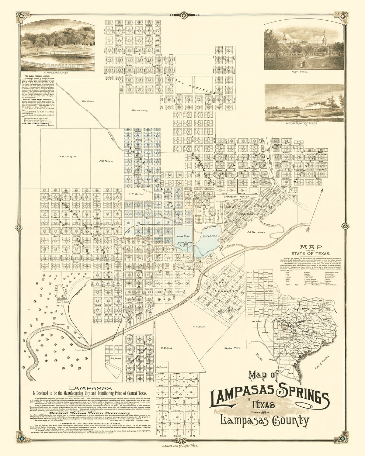Preview of Vintage Map of Lampasas Springs, Texas 1884