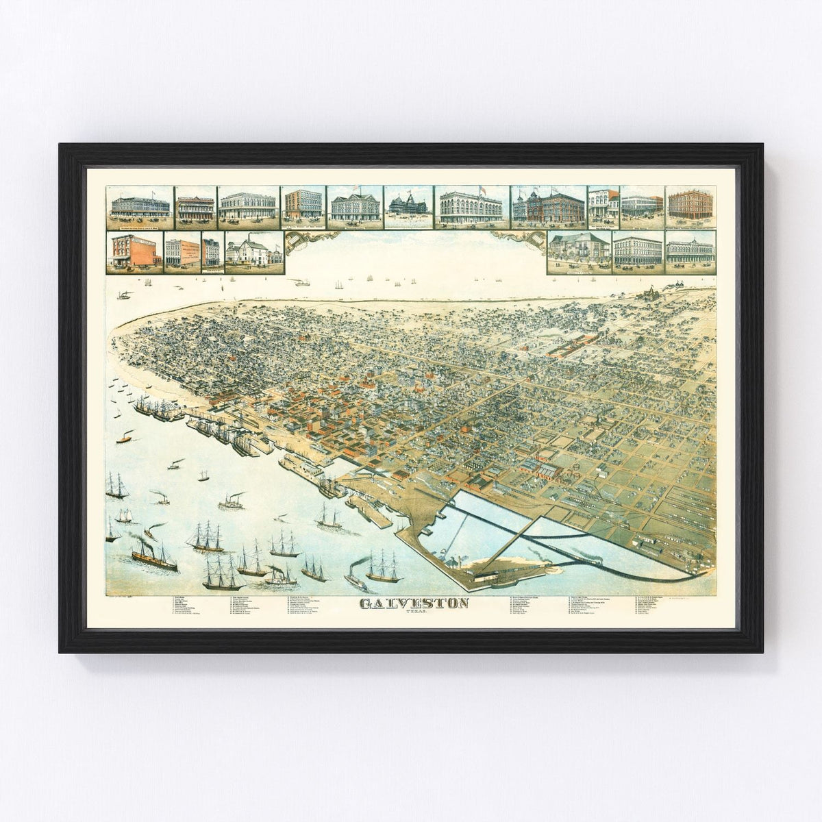 Galveston Vintage Map 1885