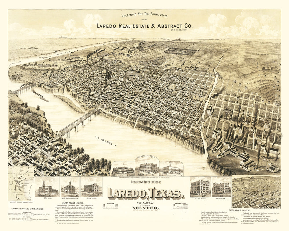Vintage Map of Laredo, Texas 1890 print style example