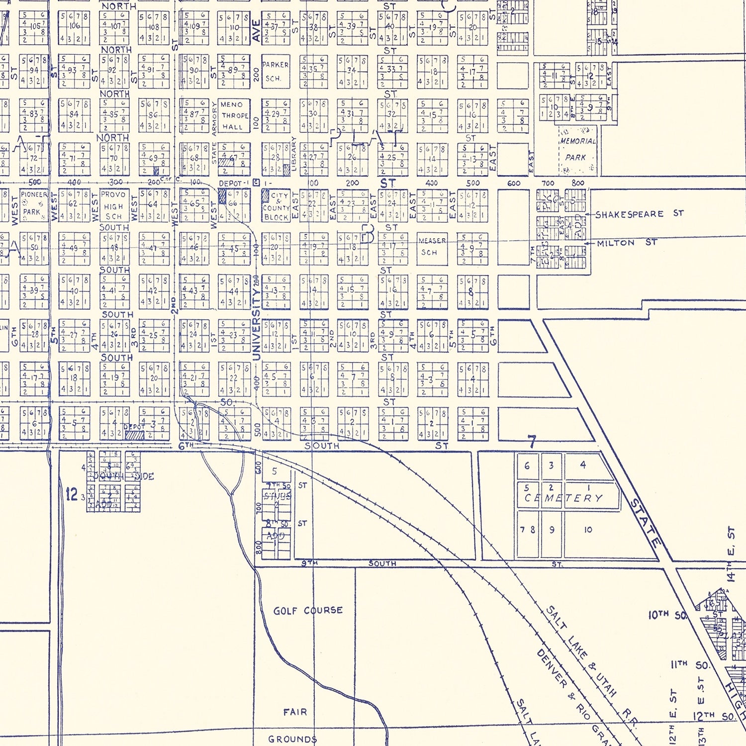 Restored historic details from the 1920 city map of Provo City, Utah