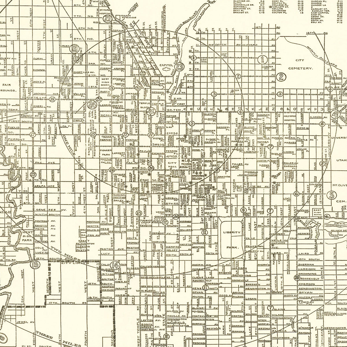 Restored historic details from the 1926 city map of Salt Lake City, Utah