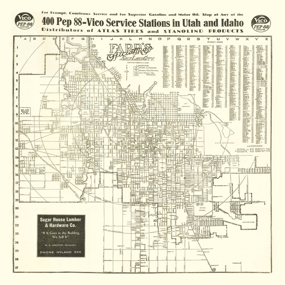 Vintage Map of Salt Lake City, Utah 1926 print style example