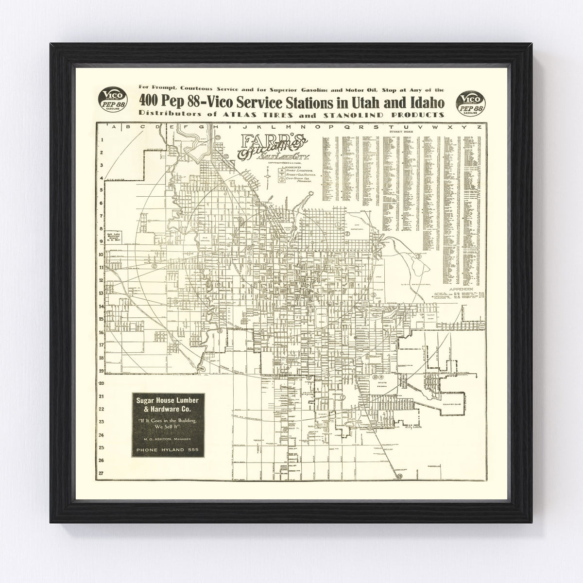 Salt Lake City Vintage Map 1926