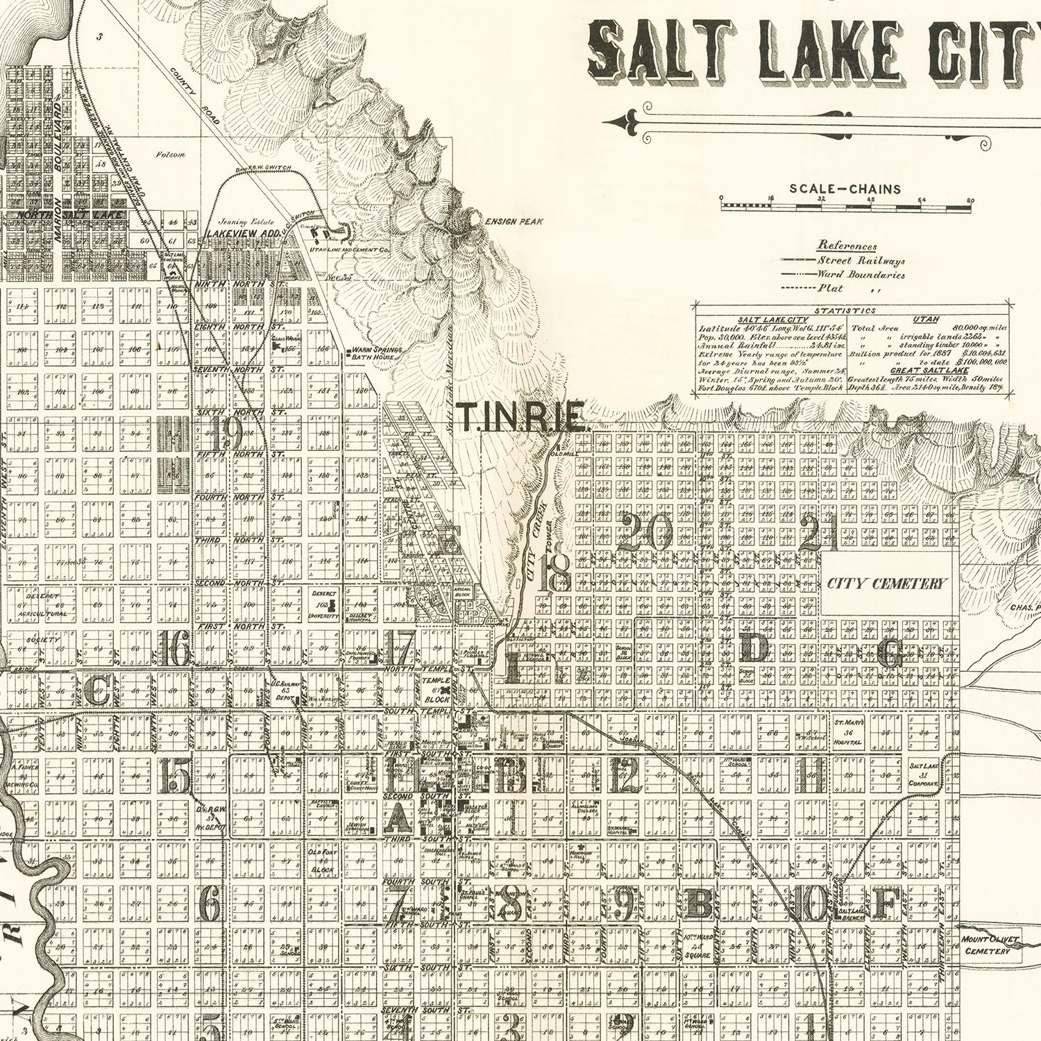 Restored historic details from the 1888 city map of Salt Lake City, Utah
