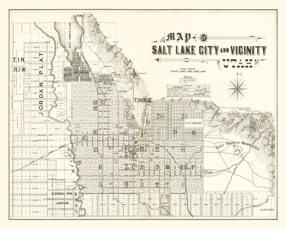 Vintage Map of Salt Lake City, Utah 1888 print style example