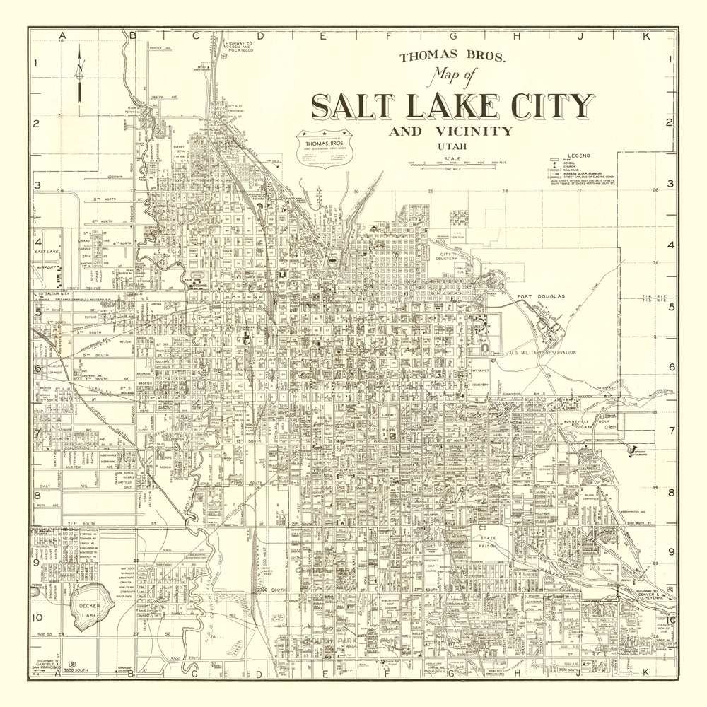 Vintage Map of Salt Lake City, Utah 1935 print style example