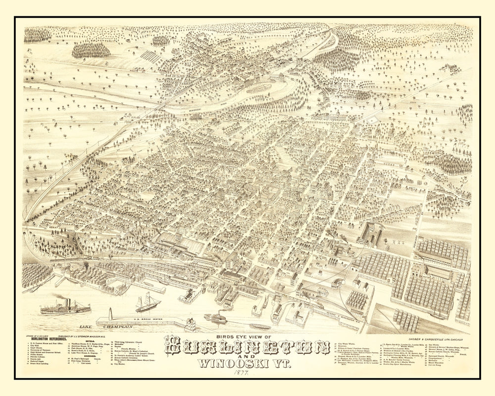 Vintage Map of Burlington, Vermont 1877 print style example