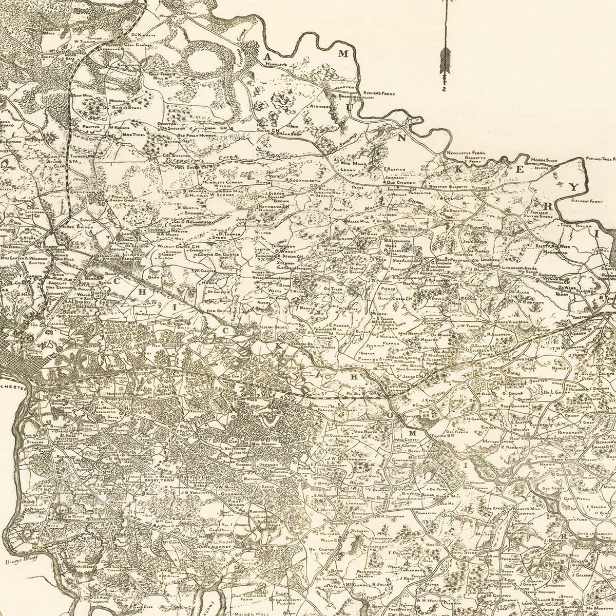 Restored historic details from the 1867 city map of Richmond, Virginia