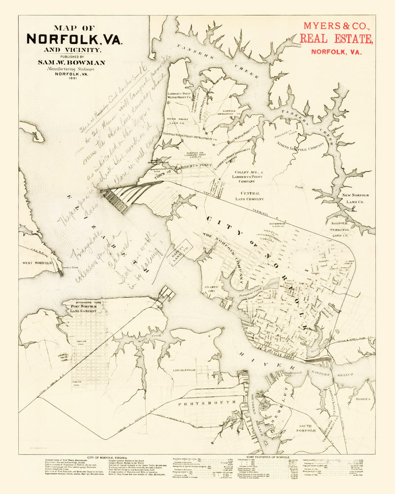 Size comparison using Vintage Map of Norfolk, Virginia 1891