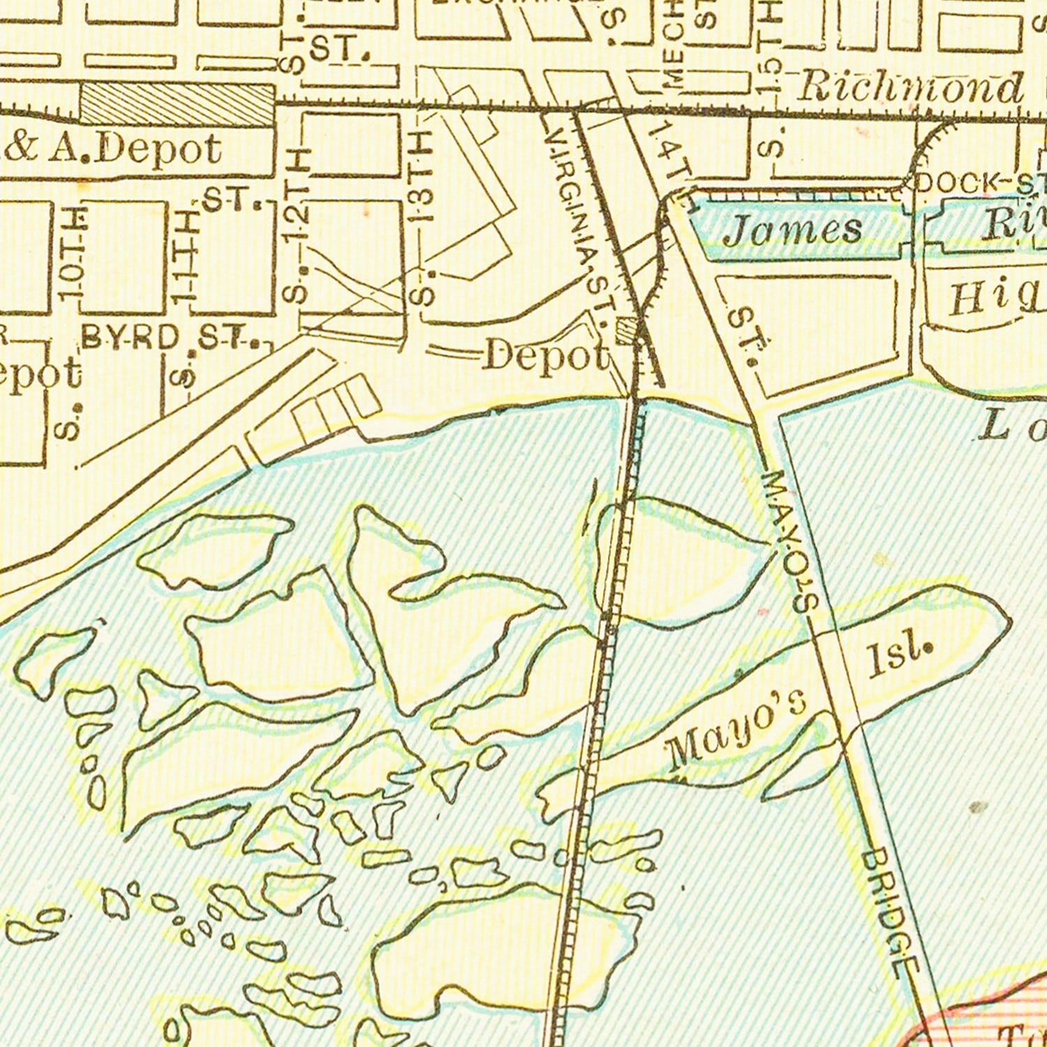 Restored historic details from the 1895 city map of Richmond, Virginia