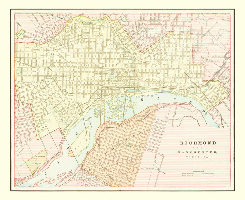 Size comparison using Vintage Map of Richmond, Virginia 1895