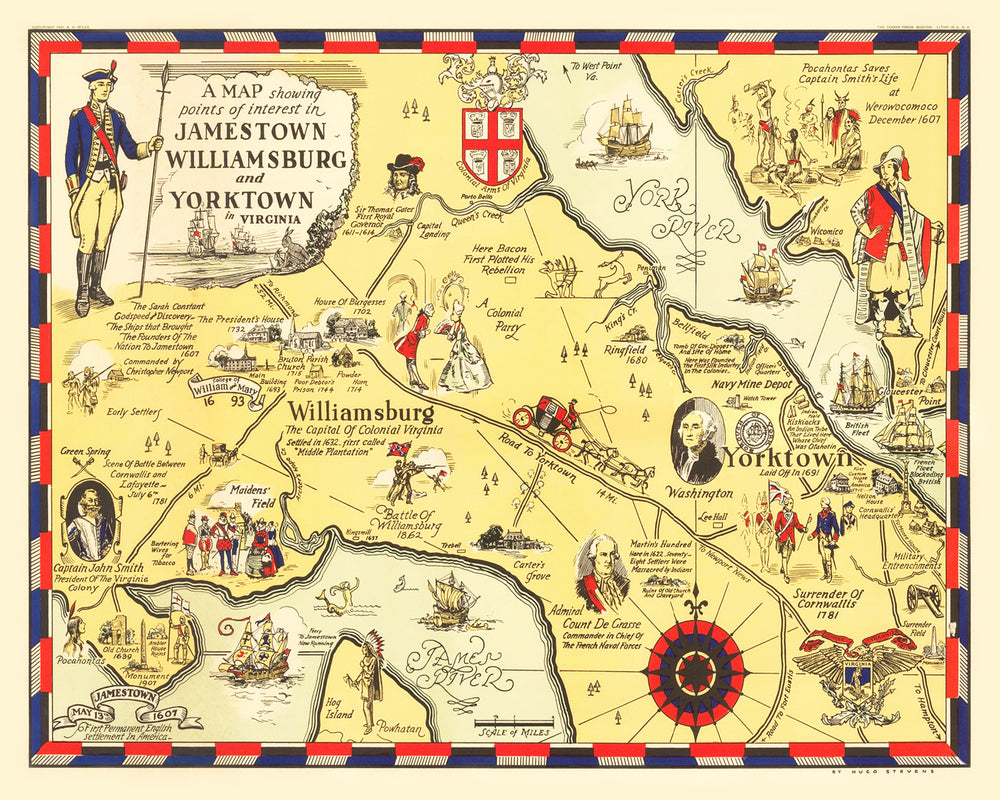Vintage Map of Jamestown, Virginia 1930 print style example