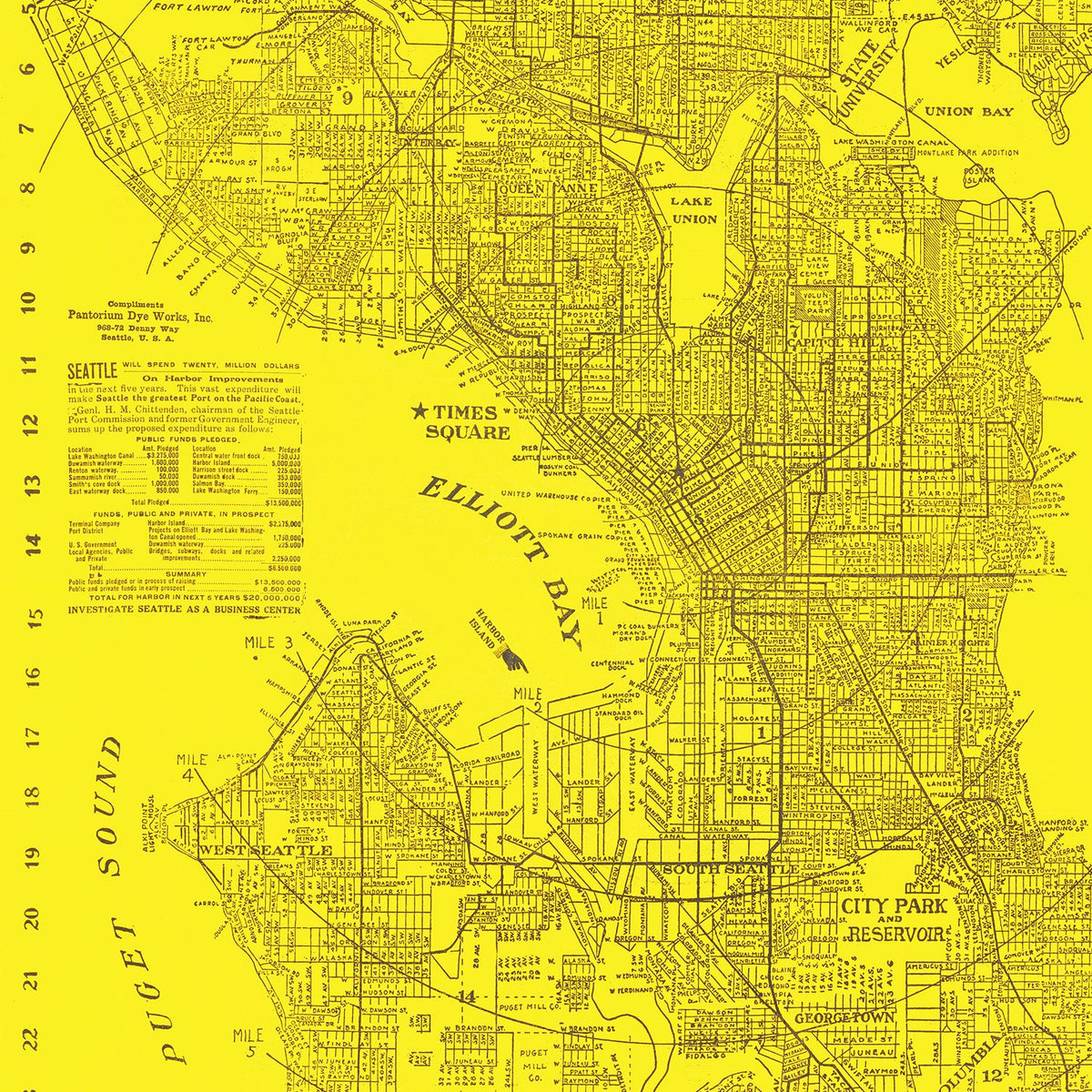 Restored historic details from the 1912 city map of Seattle, Washington
